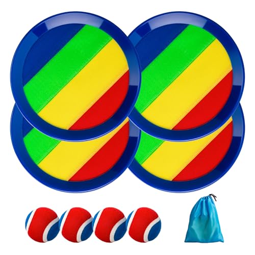 U&C Planet Klettballspiel Wurfspiel Wasserdicht Ball Kinder 3-12 Jahre alt 2er Set Strandbälle 4 Paddel & 4 Bälle mit 1 Aufbewahrungstasche Toss und Catch Ball Familie Outdoor Spiele, Regenbogen von U&C Planet