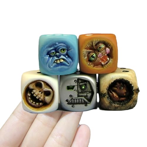 Monster Dice, Monsterwürfel, Halloweenwürfel, 5 Stück Würfel Harz, Halloween Dämon Monster Gesicht Würfelspielzeug, Tischspiel Requisiten und Lustige Dekorationen für zu Hause von UANACIA