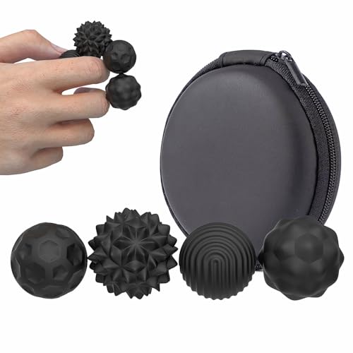 Magnetic Sensory Fidget Balls, Silicone Stress Relief Toys for Adults Teens with Autism, ADHD, Anxiety, Fun Textures Roller (Black, 4PCS) von UATARU