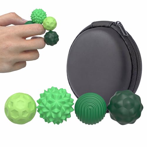 Magnetic Sensory Fidget Balls, Silicone Stress Relief Toys for Adults Teens with Autism, ADHD, Anxiety, Fun Textures Roller (Green, 4PCS) von UATARU