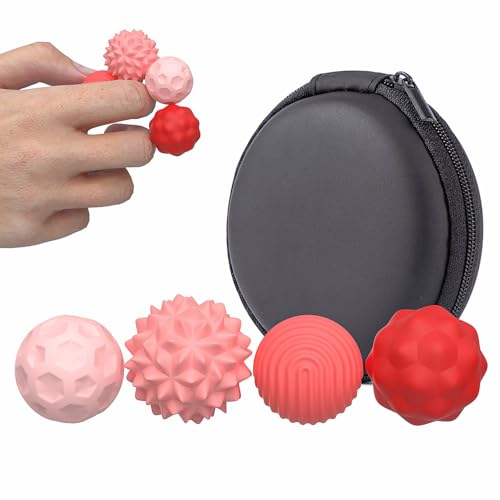 Magnetic Sensory Fidget Balls, Silicone Stress Relief Toys for Adults Teens with Autism, ADHD, Anxiety, Fun Textures Roller (Red, 4PCS) von UATARU