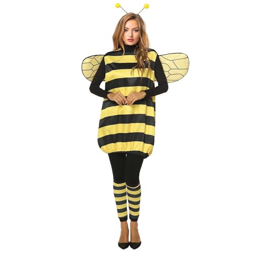 UATARU Kids Adult Bee Costume Set, Yellow Honey Bee Dress with Wings Headband Leg Sleeves, Halloween Dress Up Party Cosplay Carnival Costume (Women, L) von UATARU