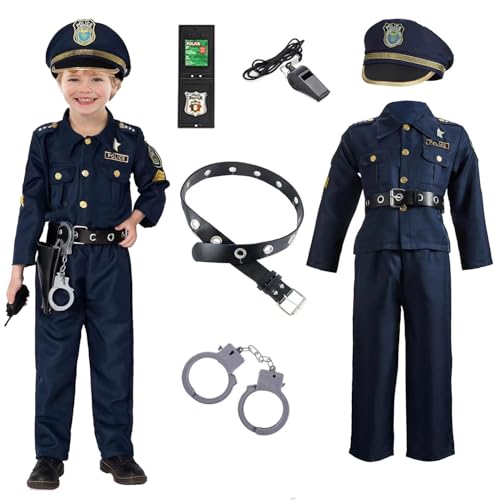 UATARU Police Children's Costume for Carnival Halloween Cosplay Police Officer Role Play Dress Up Parties (7PCS, L, 120-130CM) von UATARU