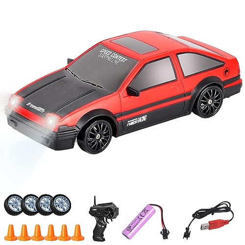 UATARU RC Drift Car, 2.4GHz 1:24 Scale 15KM/H High Speed Model Vehicle with Lights, Racing Sport Toy Car for Kids, USB Rechargeable (Batteries Required) (A) von UATARU