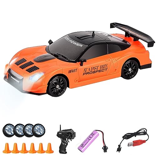 UATARU RC Drift Car, 2.4GHz 1:24 Scale 15KM/H High Speed Model Vehicle with Lights, Racing Sport Toy Car for Kids, USB Rechargeable (Batteries Required) (E) von UATARU