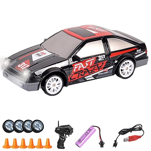 UATARU RC Drift Car, 2.4GHz 1:24 Scale 15KM/H High Speed Model Vehicle with Lights, Racing Sport Toy Car for Kids, USB Rechargeable (Batteries Required) (G) von UATARU