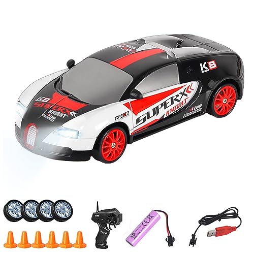 UATARU RC Drift Car, 2.4GHz 1:24 Scale 15KM/H High Speed Model Vehicle with Lights, Racing Sport Toy Car for Kids, USB Rechargeable (Batteries Required) (J) von UATARU