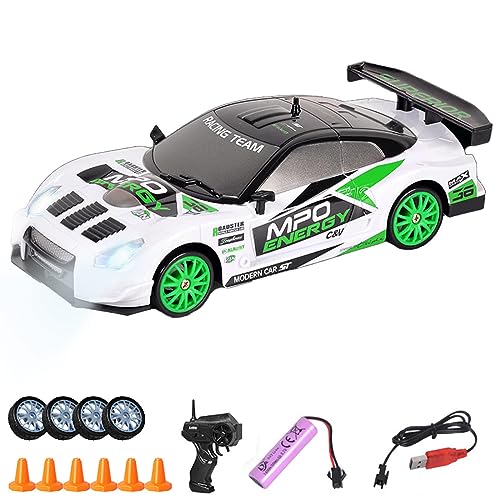 UATARU RC Drift Car, 2.4GHz 1:24 Scale 15KM/H High Speed Model Vehicle with Lights, Racing Sport Toy Car for Kids, USB Rechargeable (Batteries Required) (K) von UATARU