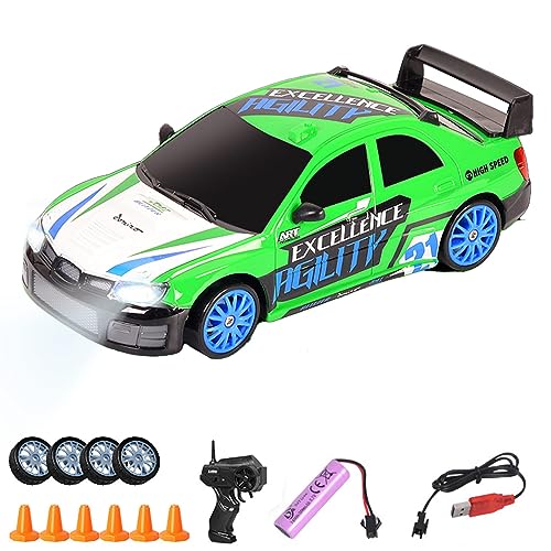 UATARU RC Drift Car, 2.4GHz 1:24 Scale 15KM/H High Speed Model Vehicle with Lights, Racing Sport Toy Car for Kids, USB Rechargeable (Batteries Required) (L) von UATARU