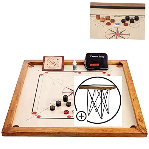 Carrom Board Set offizielle Größe 7 kg - 74cm x 74cm (offizielle Größe) interner Spielbereich - India Hartholz Qualität - Komplettes Set mit Offiziellen Scheiben (mit Tisch) von UBERGAMES