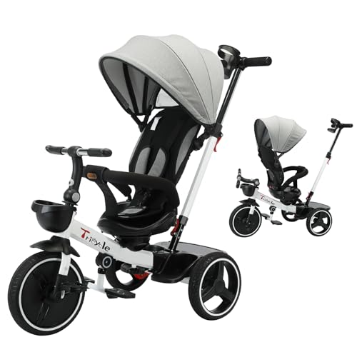 UBRAVOO Baby Dreirad, 6-in-1-Baby-Push-Bike-Lenk-Kinderwagen, lernendes Kleinkind-Fahrrad/abnehmbare Leitplanke, verstellbares Verdeck, Sicherheitsgurt, Stoßdämpfungsdesign von UBRAVOO