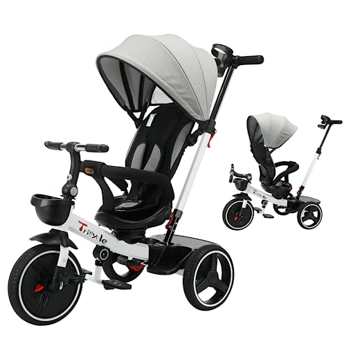 UBRAVOO Baby Dreirad, 6-in-1-Baby-Push-Bike-Lenk-Kinderwagen, lernendes Kleinkind-Fahrrad/abnehmbare Leitplanke, verstellbares Verdeck, Sicherheitsgurt, Stoßdämpfungsdesign von UBRAVOO