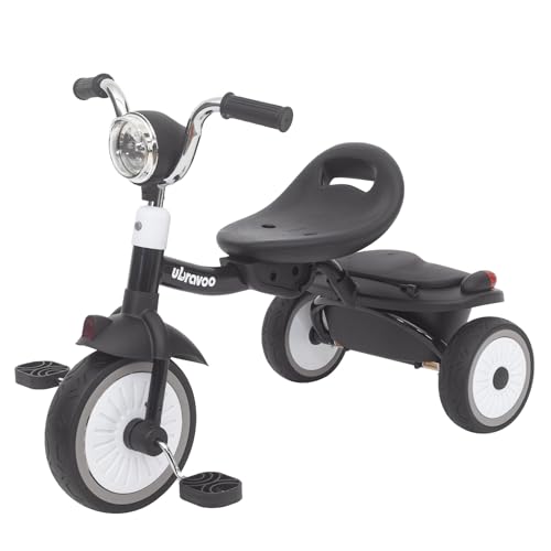 UBRAVOO Baby Dreirad, Klappbares Kleinkind-Dreirad mit Pedalen, Coole Lichter, Robuste Räder und Bequemer Sitz, Baby Erstes Lauflern-Dreirad für 1-5 Jahren im Alter Mädchen und Jungen (Schwarz) von UBRAVOO