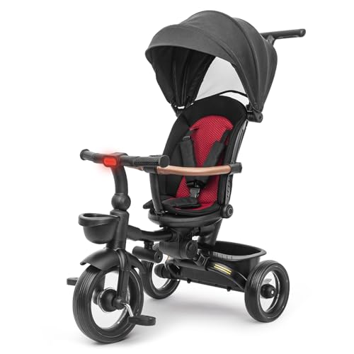 UBRAVOO Baby Dreirad,7-in-1 Klappdreirad für Kinder ab 6 Monaten bis 5 Jahr, Scheinwerfer,Bremspedal,Erweitertes Verdeck,Abnehmbares Geländer,Geländegängiger Kinderwagen mit Lauf- und Lenkfunktion von UBRAVOO