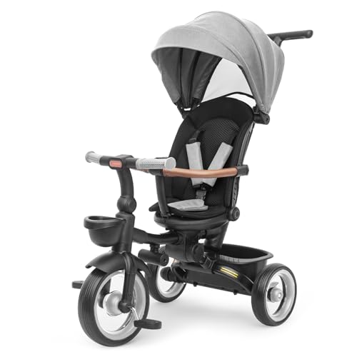 UBRAVOO Baby Dreirad,7-in-1 Klappdreirad für Kinder ab 6 Monaten bis 5 Jahr, Scheinwerfer,Bremspedal,Erweitertes Verdeck,Abnehmbares Geländer,Geländegängiger Kinderwagen mit Lauf&Lenkfunktion (Grau) UBRAVOO Baby Dreirad,7-in-1 Klappdreirad für Kinder ab 6 Monaten bis 5 Jahr, Scheinwerfer,Bremspedal,Erweitertes Verdeck,Abnehmbares Geländer,Geländegängiger Kinderwagen mit Lauf&Lenkfunktion (Grau) von UBRAVOO