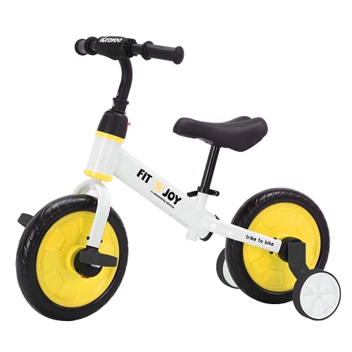 UBRAVOO Fit 'n Joy Kinderfahrrad Fahrräder, 4-in-1 Laufrad für Kinder mit Pedalen und Stützrädern, Trike-to-Bike Kinderrad für Jungen und Mädchen von 2 bis 5 Jahren (Gelb) von UBRAVOO