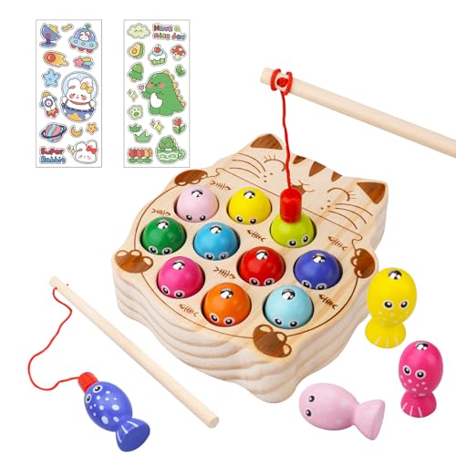 UCAMP Montessori Spielzeug,Magnetisches Angelspiel Holzspielzeug,Magnetische Angelspiel für Kinder ab 2 Jahre Fische,Outdoor Double Spiel Kinderspielzeug,Jungen Mädchen Jahre Geschenk für Kinder von UCAMP