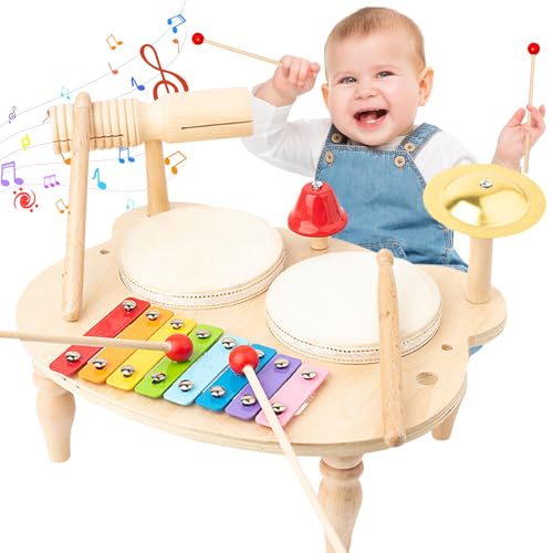 UCAMP Schlagzeug Kinder,Trommel Kinder 10-in-1 Musikinstrumente Kinder ab 1 2 3 Jahre mit Xylophon,Holzspielzeug,Musical Spielzeug Percussion Instrument Tisch Jungen Mädchen Geburtstag Geschenk von UCAMP