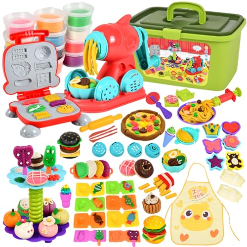 UCAMP 65 Stück Knete Dough Set für Kinder,Nudelmaschine Spielset,Knetwerkzeug für Kinder,Knete Set,Knete Zubehör,mit 12 Dosen Knete,Spielzeug Geschenk Mädchen & Junge 2-12 Jahre von UCAMP