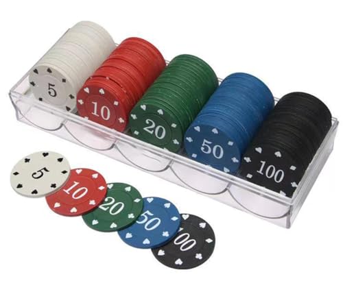 UCK-KIT 100 Stück Poker Chips Kunststoff Poker Chip Set Mit Aufbewahrungsbox, Casino Spiel Chips Für Casino Party Brettspiele, 5 Farben von UCK-KIT