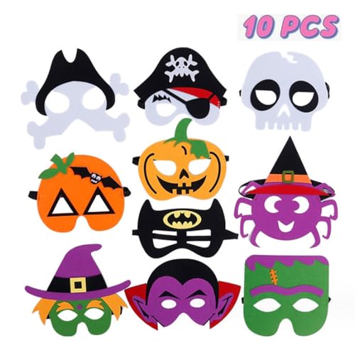 UCKriito 10 Stücke halloween maske kinder,Kindermaske Zu Den Halloween-Partymasken Gehören Hexenmaske, Kürbismaske, Piratenmaske, Fledermausmaske Und Schädelmaske von UCKriito