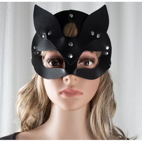 UCKriito Catwoman Maske,Schwarze PU Leder Catwoman Maske für Damen Fuchs Maske Cat Woman Mask für Karneval Valentinstag Maskerade Kostüm Party Nachtclub von UCKriito