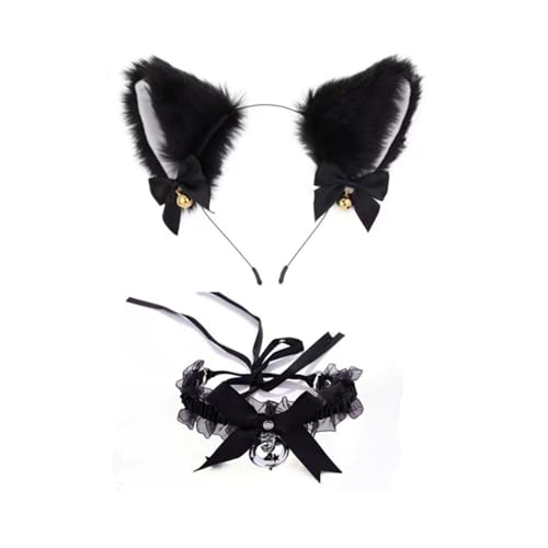 UCKriito Katzenohren Haarreif, cat ears Glöckchen Haarreif, Halloween Katzenohren Schwarz mit Glöckchen Choker Schwarz, Haarreif Katzenohren Damen Kinder für Halloween Karneval Cosplay von UCKriito