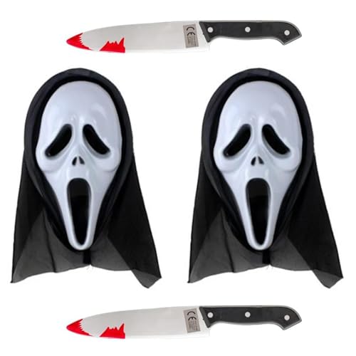 UCKriito Scream Maske mit Messer, Gruseliges Geistergesicht Scream Maske mit Spielzeugmesser, Halloween Karneval Accessoire UCKriito Scream Maske mit Messer, Gruseliges Geistergesicht Scream Maske mit Spielzeugmesser, Halloween Karneval Accessoire von UCKriito