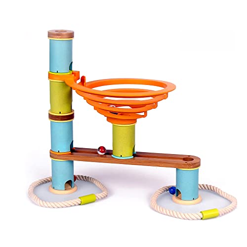 Udeas Bamboo Kugelbahn Holzspielzeug – Umweltfreundlicher Murmelbahn Bausatz ab 4 Jahren, Kreatives Holzspielzeug mit Bambus-Zylindern, Lernspielzeug für Kinder, Montessori Labyrinth (Anfänger Set) von Udeas