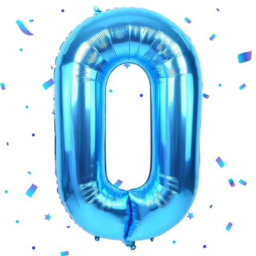 Blau Luftballon 0,Zahlen Luftballon Blau,40 Zoll Blau Folienballon 0，101cm Blau Zahlenballon 0 Helium Ballon Luftballon 0 Geburtstag für 0 Jahre Geburtstagsdeko Kinder Mädchen Junge von UDRKFOPK