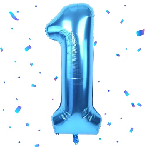 Blau Luftballon 1,Zahlen Luftballon Blau,40 Zoll Blau Folienballon 1，101cm Blau Zahlenballon 1 Helium Ballon Luftballon 1 Geburtstag für 1 Jahre Geburtstagsdeko Kinder Mädchen Junge von UDRKFOPK