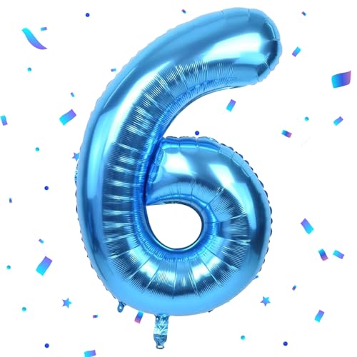 Blau Luftballon 6,Zahlen Luftballon Blau,40 Zoll Blau Folienballon 6，101cm Blau Zahlenballon 6 Helium Ballon Luftballon 6 Geburtstag für 6 Jahre Geburtstagsdeko Kinder Mädchen Junge von UDRKFOPK