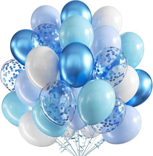 Luftballons Geburtstag Blau,60pcs 12 Zoll luftballons blau,Metallic Blau Helium Ballon,Blau weiße luftballons,Blau Konfetti Latexballons für Hochzeit Verlobung Taufe Baby Shower Party Deko von UDRKFOPK