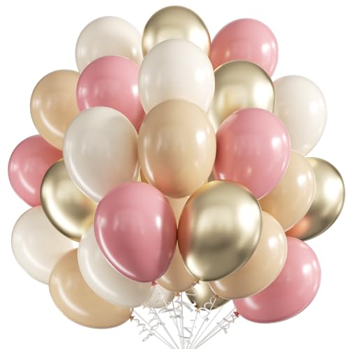 Luftballons Geburtstag Rosa Beige,60 Stück 12 Zoll Dusty Rosa Beige Ballons Metallic Champagner Gold Nude Geburtstag Luftballons für Mädchen Geburtstag Braut Baby Dusche Hochzeit Boho Party Deko von UDRKFOPK