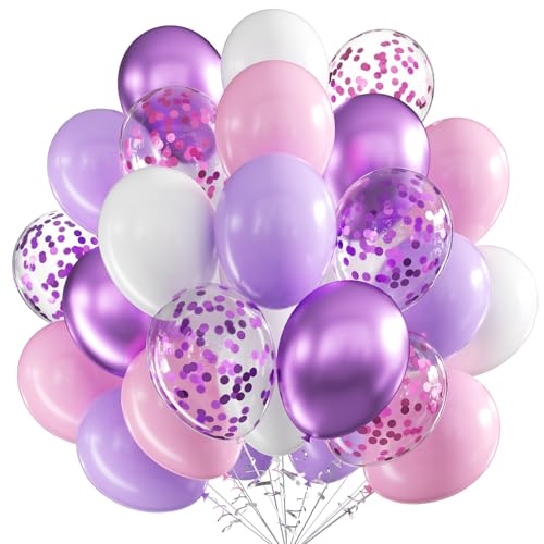 Luftballons Geburtstag Rosa Lila,60 Stück 12 Zoll Pastell Pink Lila Luftballons Metallic Lila Rosa Konfetti Ballons für Mädchen Geburtstag Baby Dusche Braut Party Dekoration von UDRKFOPK