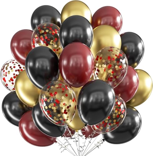 Luftballons Geburtstag Schwarz Burgund Gold,60pcs 12 Zoll Rot Schwarze luftballons,Metallic Gold Konfetti Ballons für Geburtstag Gender Jahrestag Hochzeit Weihnachten Halloween Party Deko von UDRKFOPK