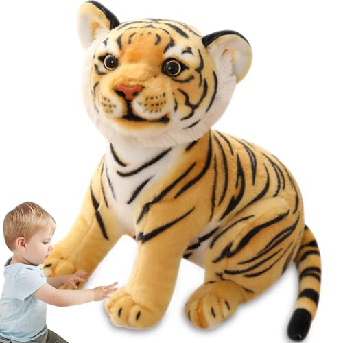 UDTGYELF Tiger Plüschtier, Tiger Kuscheltier Stofftiger lebensechte Raubkatze, 23cm Kuscheltier Plüschkissen Spielzeug, Kuscheltier, Braun Kuscheltier Weiche Geschenk von UDTGYELF