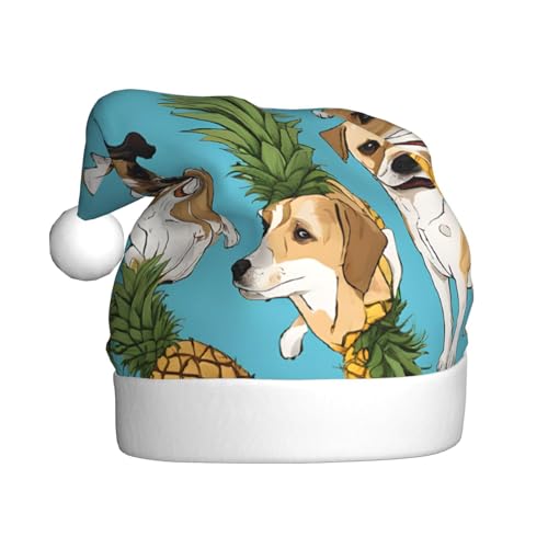 UENFFKDAP Chihuahua Hund Ananas Plüsch Weihnachtsmützen Erwachsene Weihnachtsmützen Unisex Samt Bequeme Weihnachten Party Hüte Neujahr Party Dekorationen von UENFFKDAP