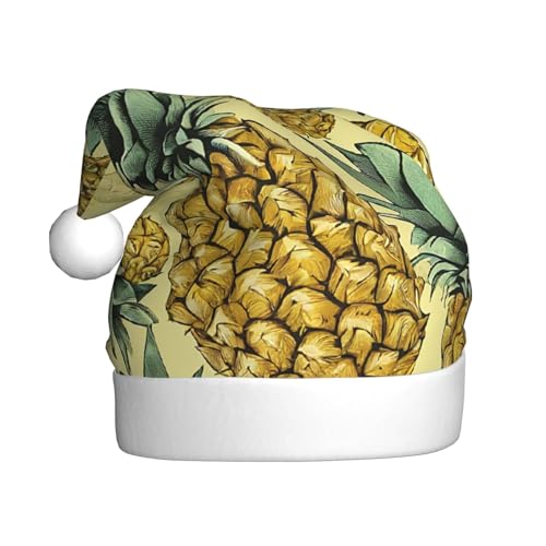 UENFFKDAP Exotische tropische Ananas Plüsch Weihnachtsmützen Erwachsene Weihnachtsmützen Unisex Samt Bequeme Weihnachtsfeier Hüte Neujahr Party Dekorationen von UENFFKDAP