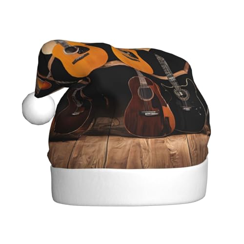 UENFFKDAP Gitarre Bass Musik Musikinstrumente Plüsch Weihnachtsmützen Erwachsene Weihnachtsmützen Unisex Samt Bequeme Weihnachten Party Hüte Neujahr Party Dekorationen von UENFFKDAP