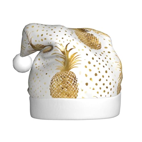 UENFFKDAP Gold Glitzer Ananas Obst Plüsch Weihnachtsmützen Erwachsene Weihnachtsmützen Unisex Samt Bequeme Weihnachtsfeier Hüte Neujahr Party Dekorationen von UENFFKDAP