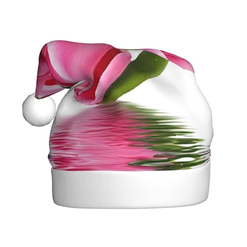 UENFFKDAP Hübsche rosa florale Plüsch-Weihnachtsmützen, Weihnachtsmützen für Erwachsene, Unisex, Samt, bequeme Weihnachtsfeier-Hüte, Neujahrsparty-Dekorationen von UENFFKDAP