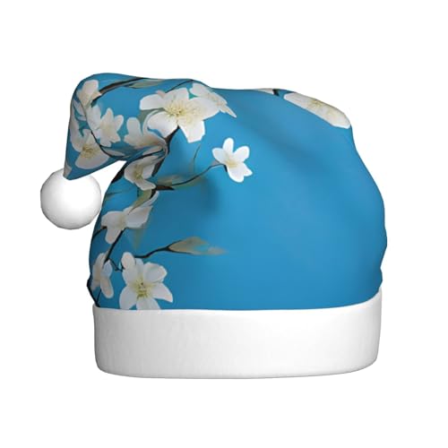 UENFFKDAP Japanische Kirschblumen Plüsch Weihnachtsmützen Erwachsene Weihnachtsmützen Unisex Samt Bequeme Weihnachtsfeier Hüte Neujahr Party Dekorationen von UENFFKDAP