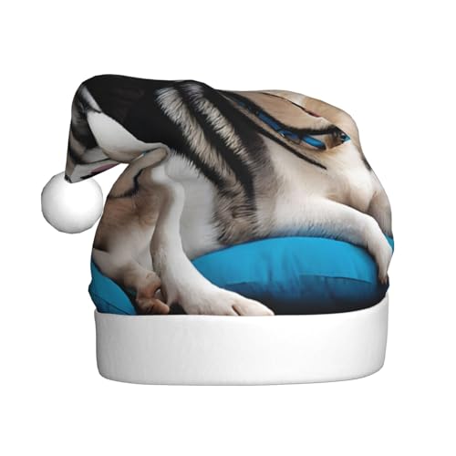 UENFFKDAP Lovely Husky Plüsch Weihnachtsmützen Erwachsene Weihnachtsmützen Unisex Samt Bequeme Weihnachten Party Hüte Neujahr Party Dekorationen von UENFFKDAP