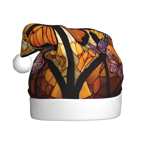 UENFFKDAP Orange Schmetterling Plüsch Weihnachtsmützen Erwachsene Weihnachtsmützen Unisex Samt Bequeme Weihnachten Party Hüte Neujahr Party Dekorationen von UENFFKDAP