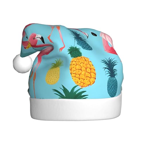 UENFFKDAP Rosa Flamingo Ananas Plüsch Weihnachtsmützen Erwachsene Weihnachtsmützen Unisex Samt Bequeme Weihnachten Party Hüte Neujahr Party Dekorationen von UENFFKDAP