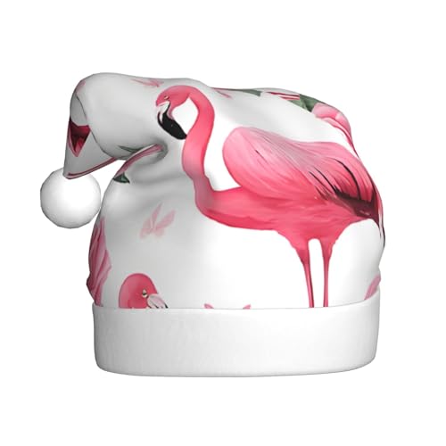 UENFFKDAP Rosa Flamingos Plüsch Weihnachtsmützen Erwachsene Weihnachtsmützen Unisex Samt Bequeme Weihnachtsfeier Hüte Neujahr Party Dekorationen von UENFFKDAP