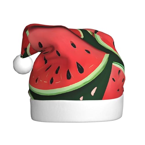 UENFFKDAP Rote Wassermelone Plüsch Weihnachtsmützen Erwachsene Weihnachtsmützen Unisex Samt Bequeme Weihnachten Party Hüte Neujahr Party Dekorationen von UENFFKDAP