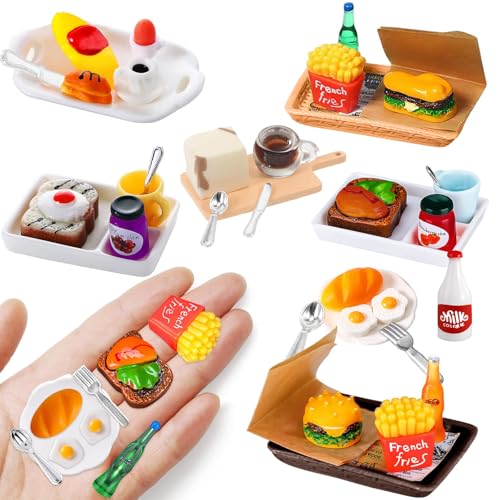 Miniatur Essen und Trinken, 1/12 Wichtel Zubehör Weihnachten Mini Lebensmittel Set Mini Food Hamburger Eier Jam Brot Kuchen Milch Kaffee, Miniatur Puppenhaus Zubehör Lebensmittel Küche Weihnachten von UEOTO