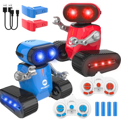 UFLYTOO LA Roboter Kinder Spielzeug, 2PCS Wiederaufladbares Ferngesteuerter Roboter mit Lichteffekte, LED-Augen, Musik Tanz und Herausnehmbarer Akku, RC Robot Geschenk für Jungen Mädchen von UFLYTOO LA